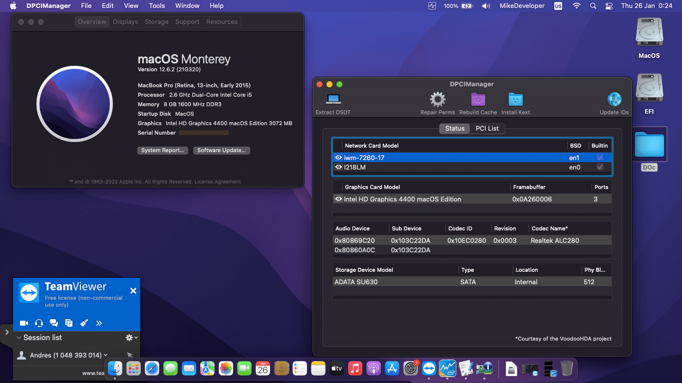 Success Hackintosh macOS Monterey 12.6.2 Build 21G320 in HP Elitebook Folio 9480M